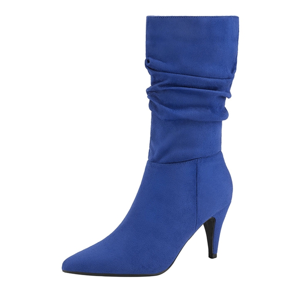 Mid-Calf Pointed Toe High Heel Boots - ROYAL BLUE SUEDE -  0